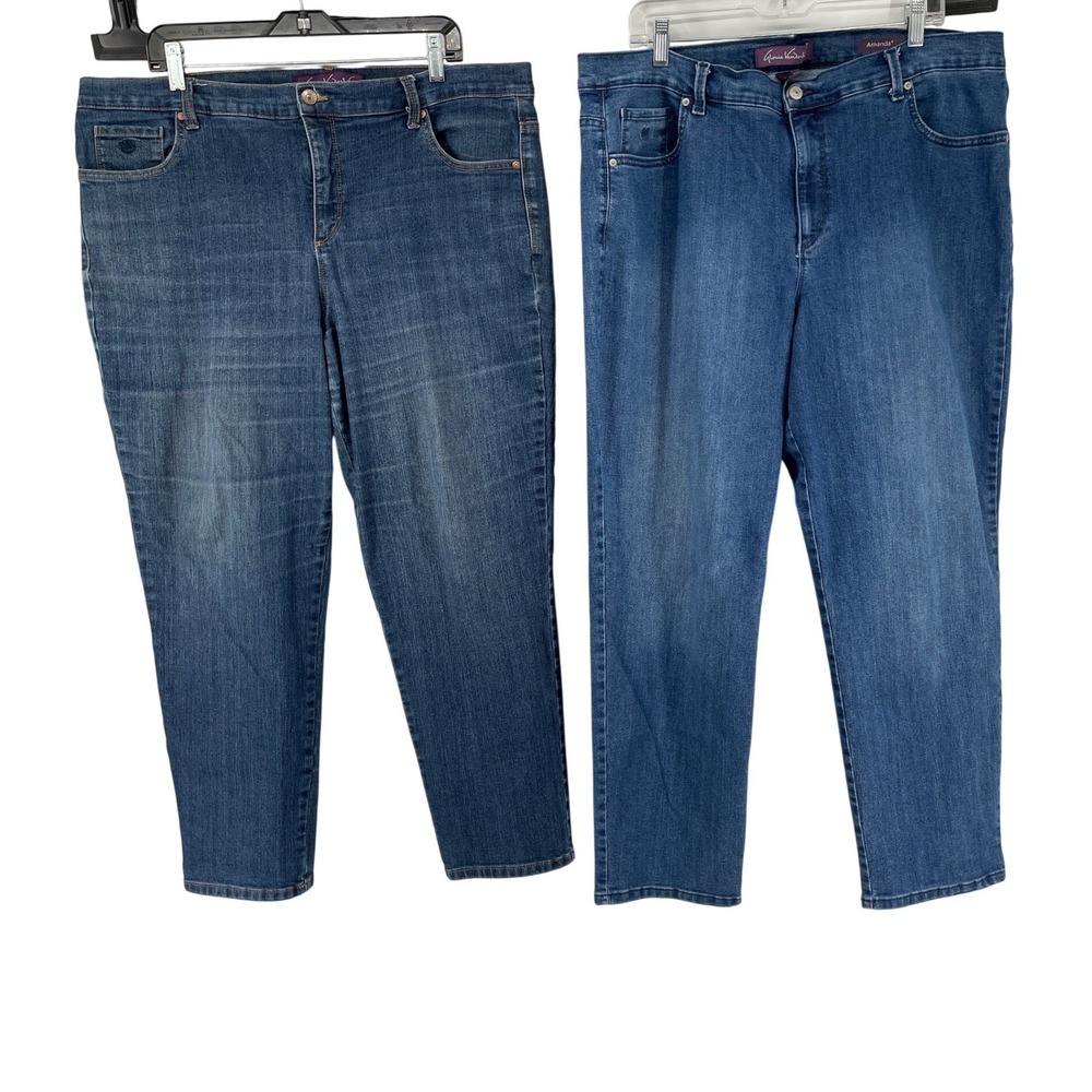 Lot of 2-Gloria Vanderbilt Amanda Jeans Women 18W Blue Stretch Tapered High Rise